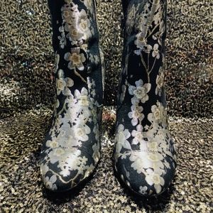 Black w/ Grey Metallic Embroidered Ankle Boots